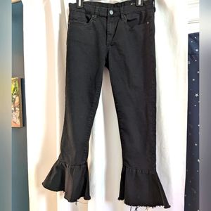 Blank NYC Women’s “Fancy That Flare” Fray Hem Jeans Black Stretch Denim Size 29